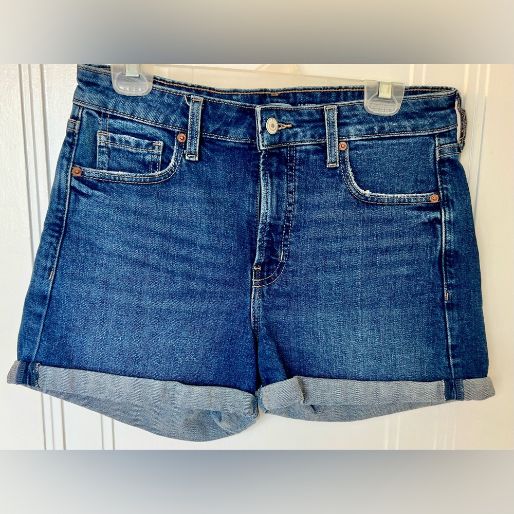 Old Navy Women's Dark Blue Cuffed Jean Shorts with Stretch